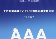 Q2獲得可融資性最高評級后，天合光能Q3再獲殊榮